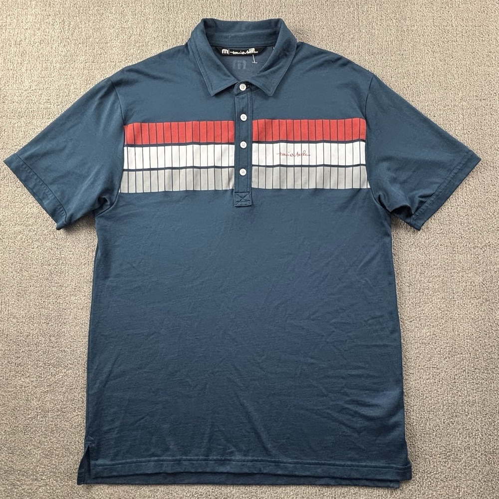 Travis Mathew Polo Shirt Adult Large Blue Short Sleeve Golf Golfing Casual Men's